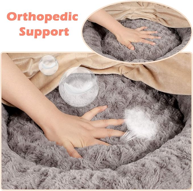 GASUR Small Dog & Cat Bed, 23'' Donut Pet Bed Mat with Hooded Blanket, Anti-Anxiety Burrow Cave Bed, Cozy Puppy Bed, Machine Washable, for Indoor Pets up to 20lbs