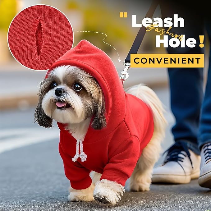 PETCARE Dog Hoodie Sweaters for Small Medium Dogs Cats Cute Soft Warm Fleece Puppy Sweaters Dog Clothes Hoodies Sweatshirt Reflective Fall Winter Chihuahua Yorkie French Bulldog Outfits, Red