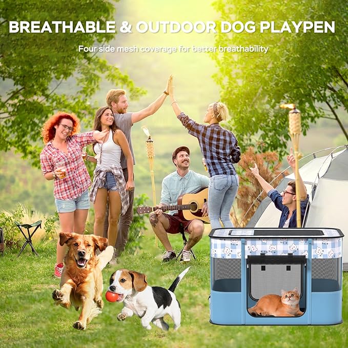 Dog and CAT pop Play Pen,Pets Houses for Dogs and Cats,Indoor&Outdoor Exercise Pen Dog Tent Puppy Playground Large (M, Bule)