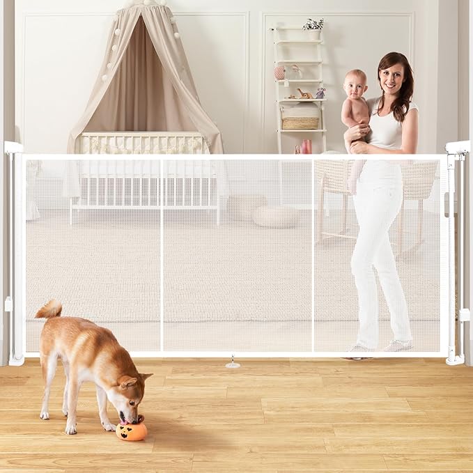 Retractable Baby Gates for Stairs, 78" Extra Wide Retractable Dog Gate with Support Rods for The House, 42" Extra Tall Baby Safety Gates Pet Gate for Doorways, Hallways, Indoor, Outdoor