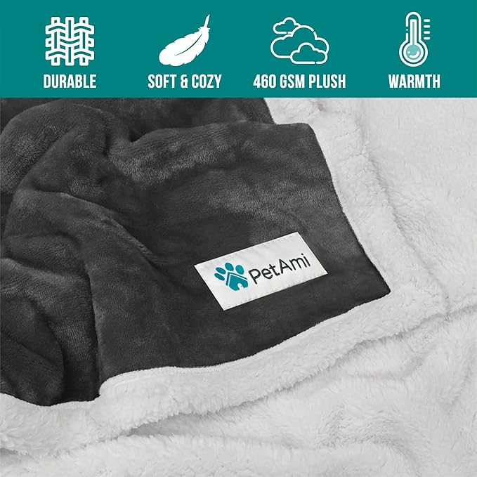 PetAmi Dog Blanket for Small Medium Dogs, Pet Bed Blanket Cat Puppy Kitten, Fleece Furniture Couch Cover Protector Sofa Car, Soft Sherpa Dog Throw Plush Reversible Washable, Mini 29x40 Dark Gray