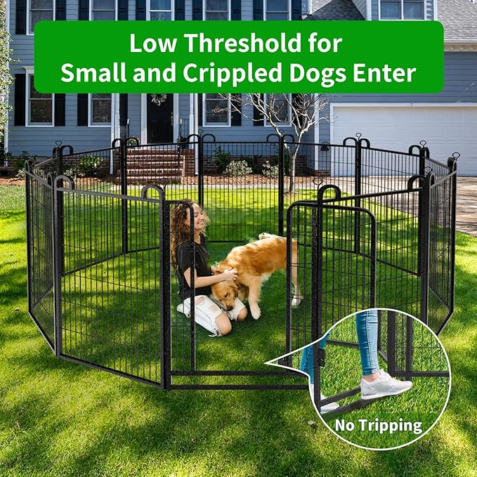 Dog Playpen Outdoor 24 Piece Panels Heavy Duty Dog Fence 47" Height Anti-Rust with Doors Portable for RV Camping Yard, Total 54FT, 227 Sq.ft, Snowy Black