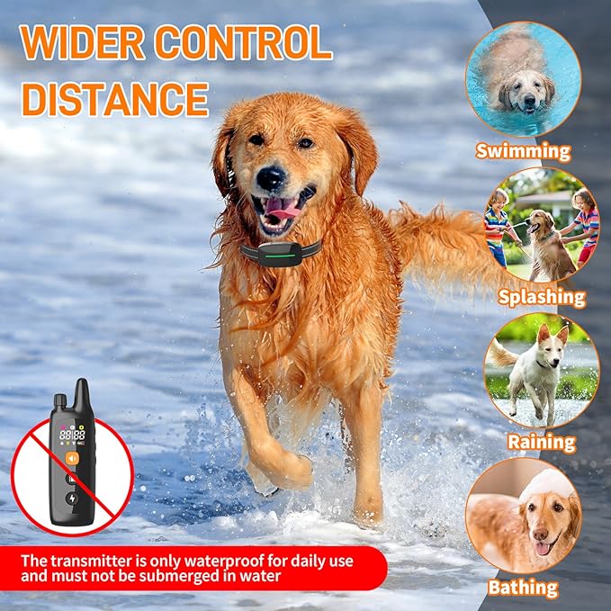 Dog Training Shock Collar 4000FT Dog Bark Collar with Remote IP67 Waterproof 4 Training Modes Beep Vibration Shock Light Mode Magnetic Charger Electric Dogs Collar 8-25 inches Single Shock Iron Black