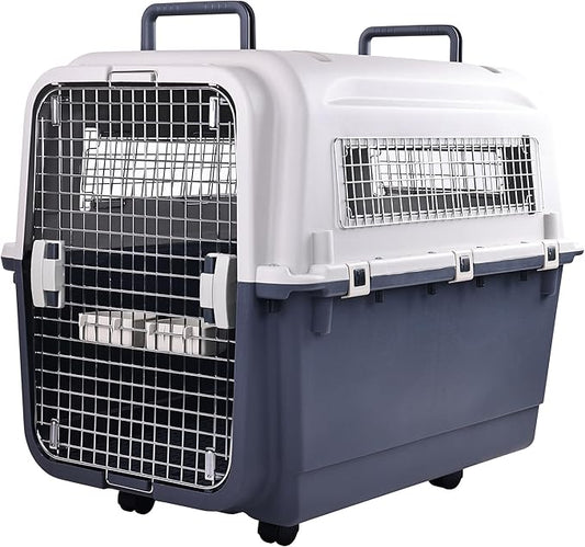 Elevon Plastic Kennels, Plastic Dog Crate, Airline Approved Pet Carrier for Dogs and Cats Longer Traveling, XL
