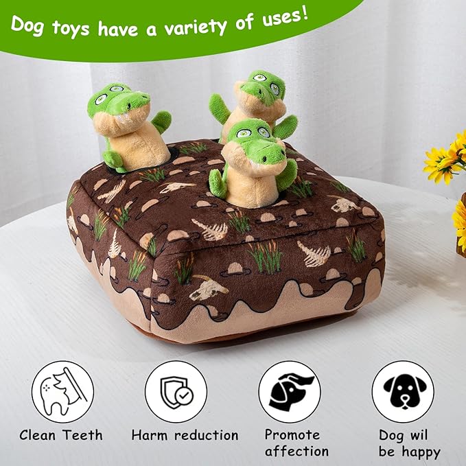 Hollypet Squeaky Dog Toy, Interactive Plush Hide and Seek Dog Toys for Small Medium Sized Dogs and Non-Aggressive Chewers, Puppy Teeth Clean Chew Toys, Crocodile