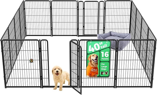 FXW Homeplus Unleashed Indoor Dog Playpen - Stress-Free and Safe Play, Heavy Duty 40 Inch 16 Panels Dog Pen for Medium and Large Dogs, Black│Patented