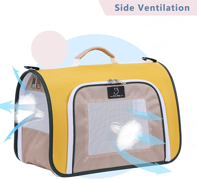 A4Pet Airline Approved Pet Carrier, Suitable for Cats, Puppies Under 18 lbs, Soft-Sided Dog Travel Carrier Collapsible and Easystore, 17" x 11" x 11", Yellow & Black