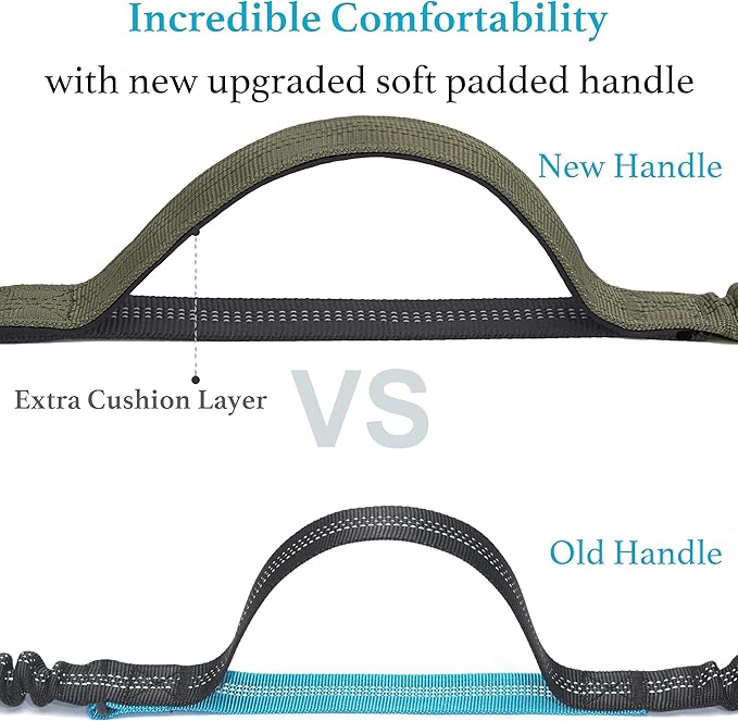 iYoShop Retractable Hands Free Dog Leash - Dual Handle Bungee Waist Leash for Small, Medium and Large Dogs (Medium/Large, 25-150 lbs, Military Green)