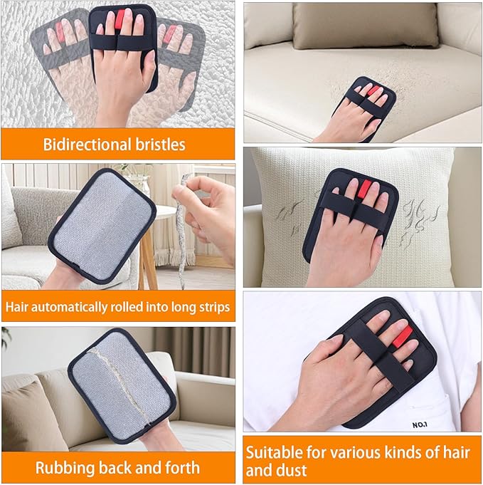 Pet Hair Removal Gloves, 2 Pack, Reusable Static Tech Grooming Mitts for Cats and Dogs, Washable Fur Remover for Furniture, Carpet, Car Seats