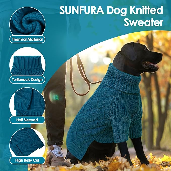 SUNFURA Dog Sweater Large Size Dogs, XL Dog Sweaters for Winter, Extra Large Breeds Girl Boy Pullover, Pet Knitted Knitwear Fall Sweatshirt for Pitbull, Labrador Retriever, Blue X-Large