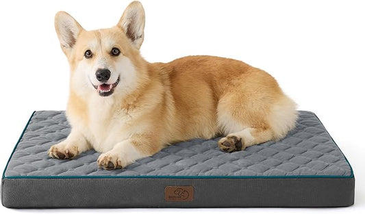 Bedsure Orthopedic Dog Bed for Medium Dogs - Flat Memory Foam Pet Mattress with Removable Washable Cover and Egg Crate Foam, Suitable for Pet Up to 35 lbs, 30x20x3 Inches, Grey