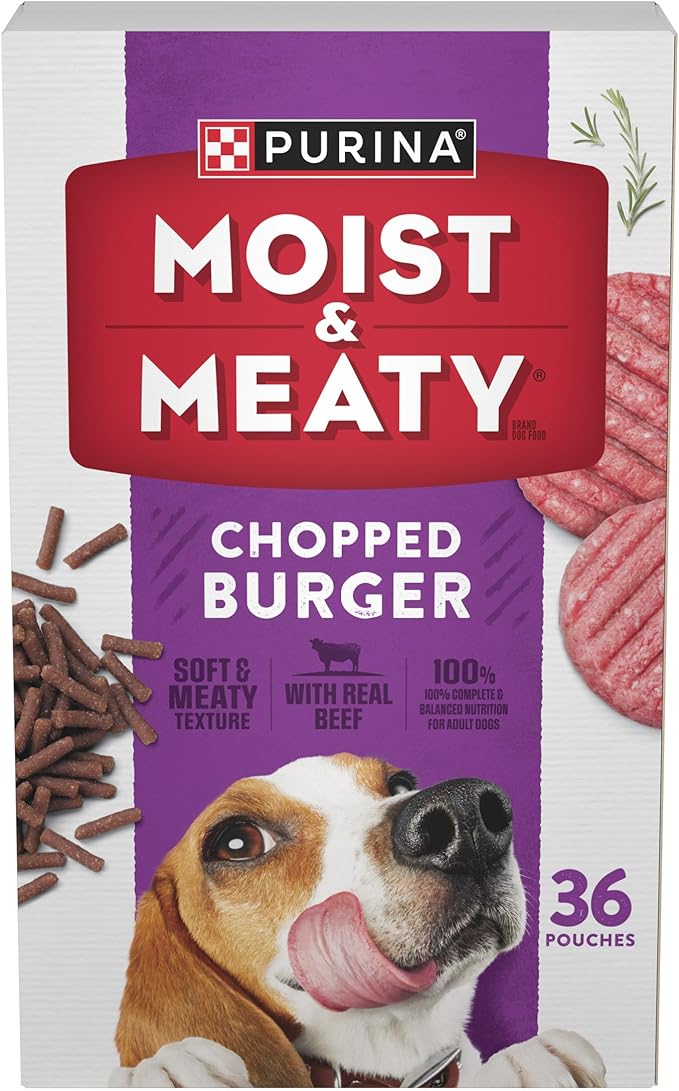 Purina Moist and Meaty Dog Food Chopped Burger Soft Dog Food Pouches - 36 ct. Pouch