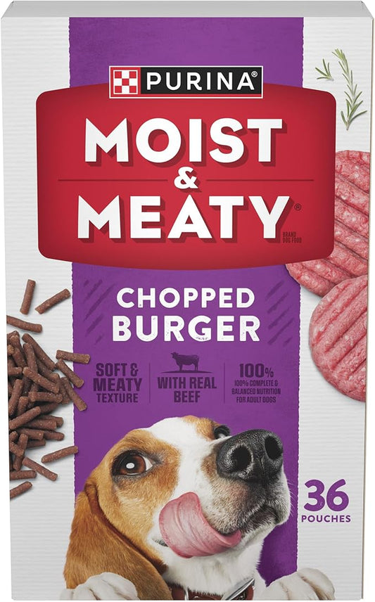 Purina Moist and Meaty Dog Food Chopped Burger Soft Dog Food Pouches - 36 ct. Pouch