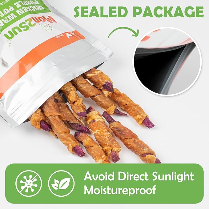 MON2SUN Rawhide Free Dog Treats, Chicken Wrapped Purple Sweet Potato Snacks, Healthy and Natural, Training Treats for Small Dogs, 10.6oz (30 Count - Pack of 1)