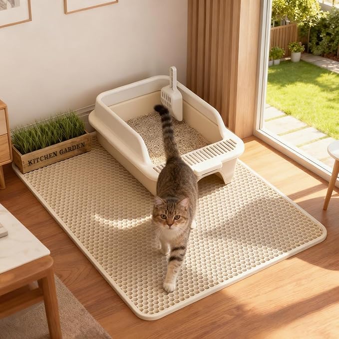 Cat Litter Mat Cat Litter Trapping Mat, 24 x 18 inch Honeycomb Double Layer Design, Urine and Water Proof Material, Scatter Control, Less Waste, Easier to Clean, Washable yellow