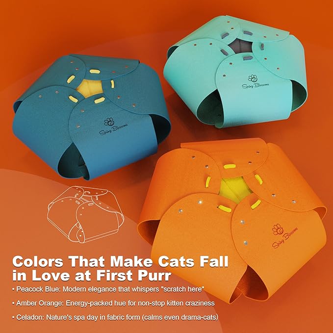 Spring Blossoms Cat Tunnel, Cat Cave for Indoor Cats Bed,Scratch Resistant Cat Toys for Medium Large Cats Hide and Seek Toy (Amber Orange)