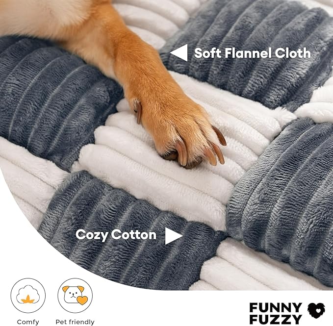 FUNNY FUZZY Pet Couch Covers for Sofa, Large Dog Couch Bed Cover Cream Square Plaid Washable Pet Mat for Furniture Protector Sofa Cover for Dogs, Large, Muted Grey