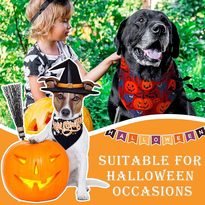 Newwiee 200 Pcs Halloween Dog Bandanas Bulk for Dogs Adjustable Triangle Bibs Scarf Halloween Pumpkin Bat Skull Ghost Spider Pet Costumes Scarf Holiday Accessories for Large Dog Puppy
