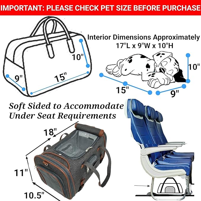 Mr. Peanut's Airline Approved Soft Sided Pet Carrier, Low Profile Gold Series Tote, Premium Brand Self Locking Zippers, Under Seat Compatibility, Plush Faux Fleece Bedding with a Sturdy Plywood Base