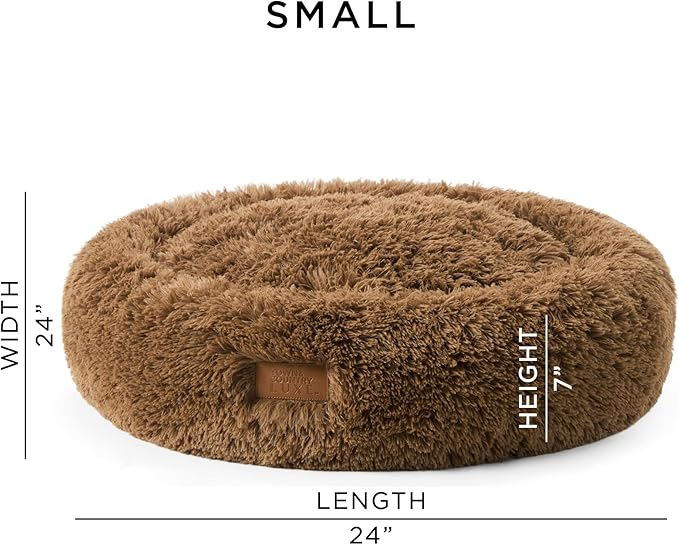 TOWN & COUNTRY LUXE CuddleTown Fuzzy Solid Donut Pet Bed, Soft, Cozy & Calming, Non-Slip Bottom, 100% Machine Washable, Brown, Small 24"x24"x7" Round