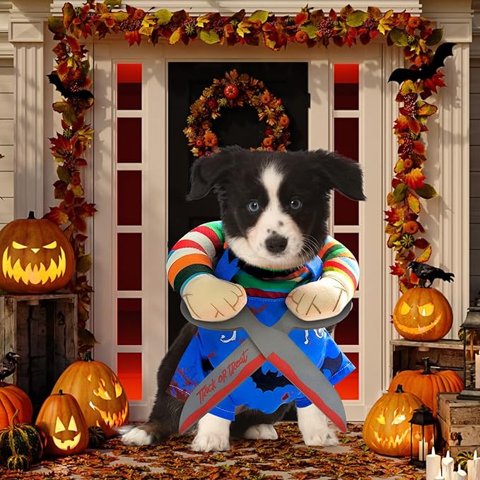 Dog Halloween Scissors Style Doll Costume, Adjustable Funny Cosplay Party Clothes for Small Medium Large Dogs Cats Pet