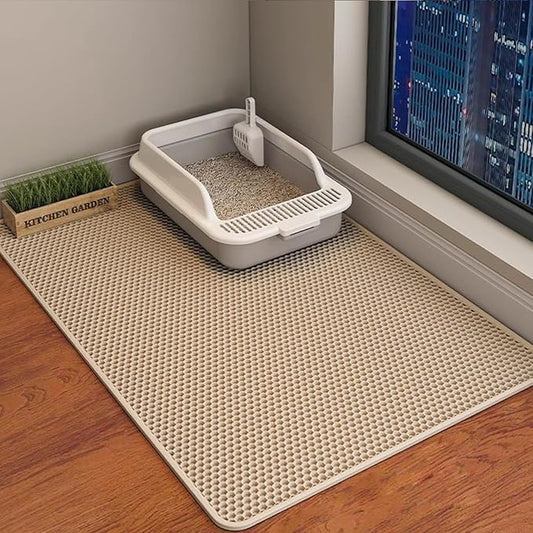 Cat Litter Mat Cat Litter Trapping Mat, 46 x 24 inch Honeycomb Double Layer Design, Urine and Water Proof Material, Scatter Control, Less Waste, Easier to Clean, Washable Yellow