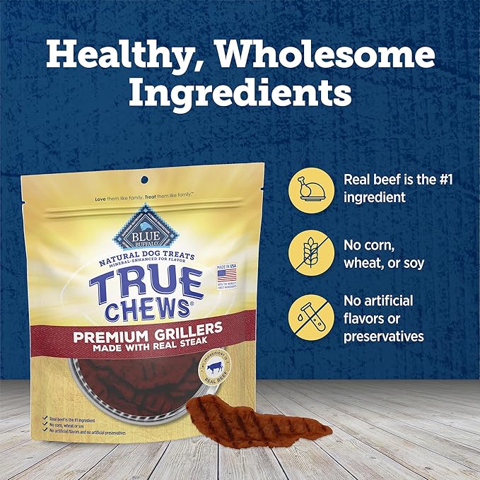 Blue Buffalo True Chews Premium Grillers Dog Treats, Made in The USA with Natural Ingredients, Steak, 20-oz Bag