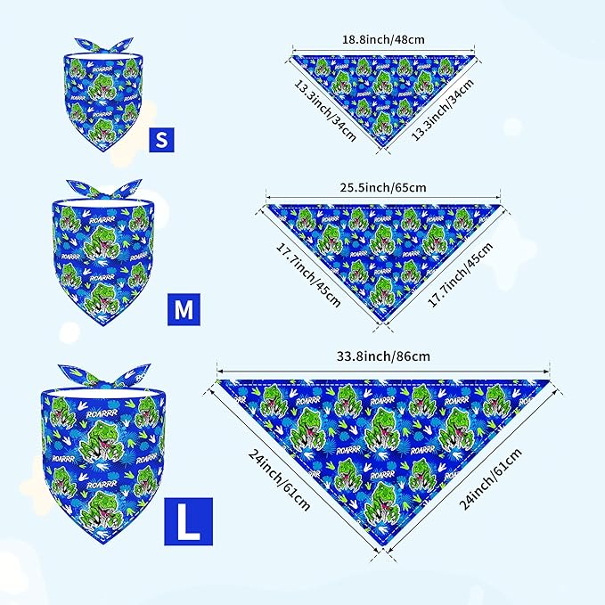 7 PCS Dinosaurs Dog Bandanas for Large Dogs Breed Sewing Hemming Dog Bandana Print One Side XL Drool Bibs Party Grooming L