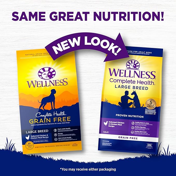Wellness Complete Health Dry Dog Food, Large Breed, Grain Free, Natural, Chicken Recipe, (24-Pound Bag)