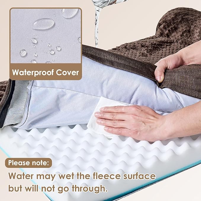 EHEYCIGA Memory Foam Dog Bed XLarge Sized Dogs, Extra Large Dog Bed Orthopedic with Washable Removable Cover, Waterproof XL Pet Bed Couch, 44x33x6 Inches, Brown