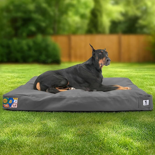 Sytopia 42-Inch Canvas Outdoor Dog Bed, Washable & Waterproof with Chew-Resistant Removable Cover, Ideal for Extra Large Dogs for Indoor, Outdoor, Crate, or Patio Use (Dark Grey)