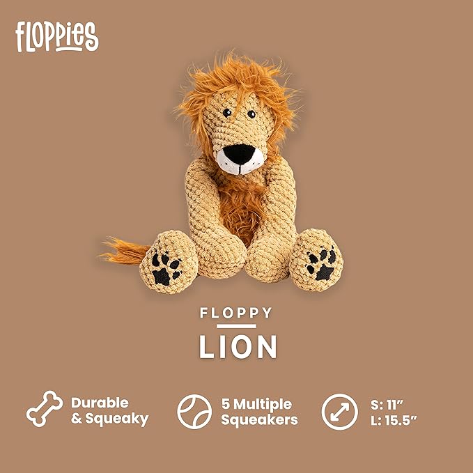 fabdog Floppies Plush Dog Toy - Cute & Durable Squeaky Dog Toys - Best Squeak Toy for Puppies and All Breeds | Ideal Pet Gift| Large Lion