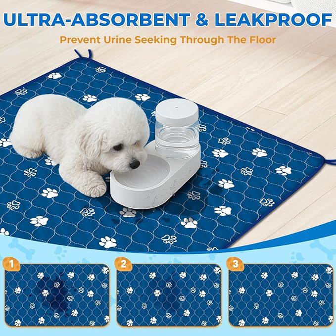 Fostanfly Washable Pee Pads for Dogs, 2 Pack Large 36"x41" Ultra-Absorbent and Leak-Proof Non-Slip Reusable Potty Training Pads for Dogs, Puppy & Cats of Add 8 Lanyards-Blue