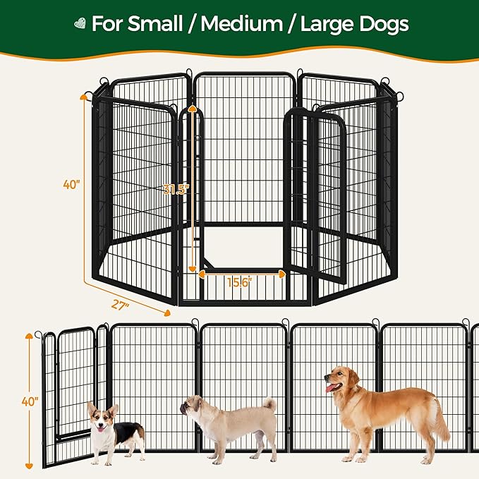 Yaheetech Dog Playpen, 40 inch 8 Panels Dog Pen for Indoor Heavy Duty Puppy Exercise Pen Metal Pet Fence for RV Camping/Yard/Garden