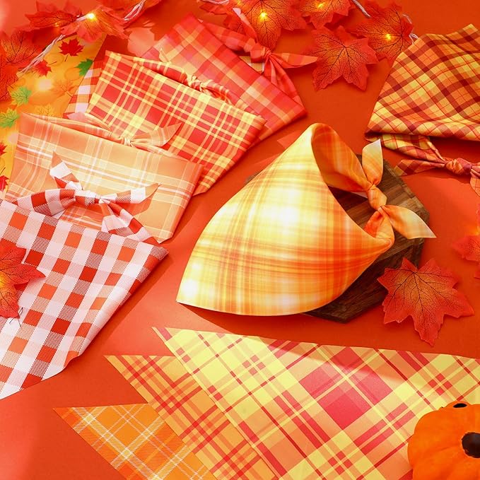 Abbylike 100 Pcs Thanksgiving Dog Bandanas Bulk Plaid Bandanas for Dogs Triangle Kerchief Bib Scarf Sets for Pets Cats Fall Costume Photo Props Accessories Pet Shops Groomers Services, 25 Styles