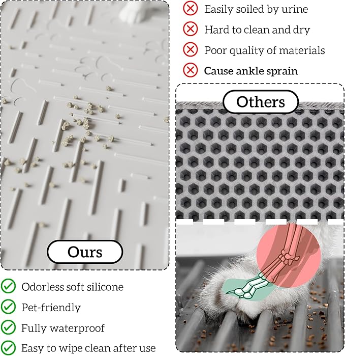 Cat Litter Mat Large Trapping Mat Premium Silicone Rubber 23.5x16 Coral, Waterproof and BPA Free Kitty Litter Box Mat, Easy to Clean and Keeps The Floor Tidy