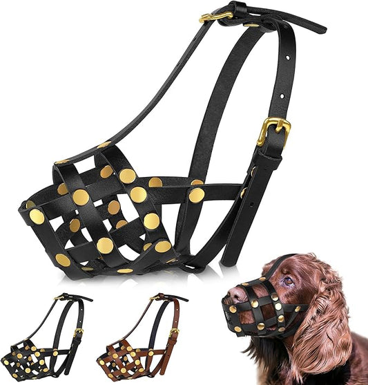 OOPSDOGGY Cocker Spaniel Dog Muzzle for Small Dogs - Leather Breathable Secure Basket Muzzle for Small Medium Breeds Prevents Biting No Chewing Adjustable (Black, Size 1 - Cocker Spaniel)