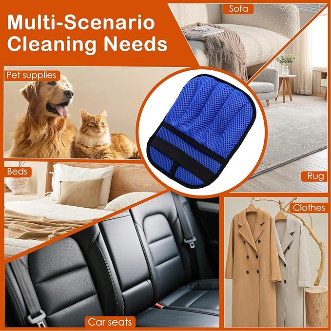 Pet Hair Removal Gloves 2-Pack - Upgraded Five-Finger Electrostatic Cats & Dogs Hair Brush Shedding | Reusable Pet Hair Remover Tool for Laundry, Furniture, Car Seat (Blue)