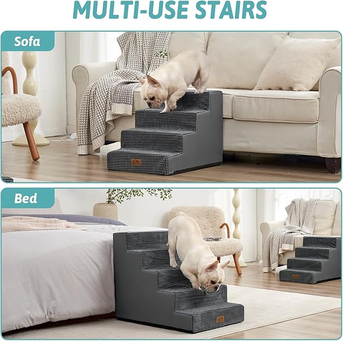 Dog Stairs for Small Dogs, 5 Tier Wider Pet Stairs for High Beds, 23.6" H Non-Slip Dog Steps for Old Cats, Puppies, Small Medium Dogs, 19.7x29.5x23.6 inch, Dark Grey