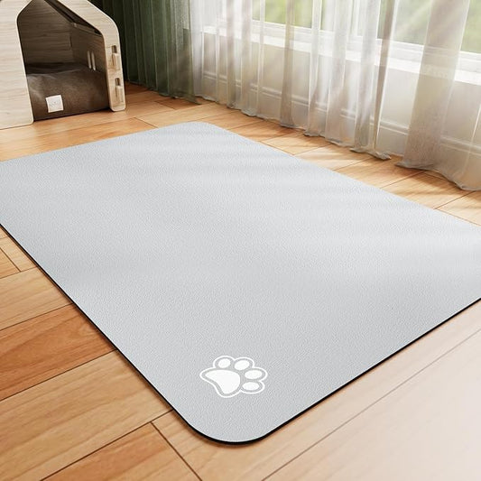 Pet Feeding Mat - Absorbent Dog Mat for Food and Water, No Stains Cat Bowl Mat, Easy to Clean Pet Placemats, Quick Dry Dog Water Dispenser Mat for Messy Drinkers | Paw Light Grey 18"x 28"