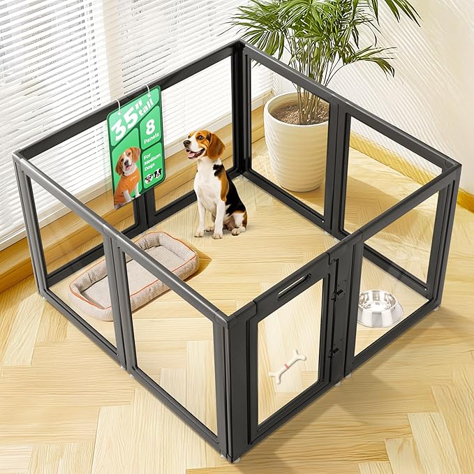 FXW AuraSpace Acrylic Indoor Dog Playpen for Medium Dogs, 35 Inch, 8 Panels, Black