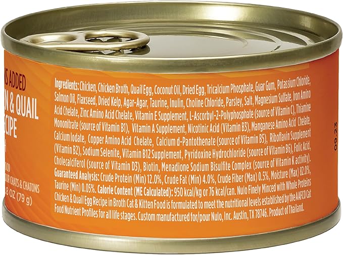 Nulo Grain-Free Minced with Whole Proteins Wet Canned Cat and Kitten Food, Chicken & Quail Egg in Broth, 2.8 Ounce, 12 Cans