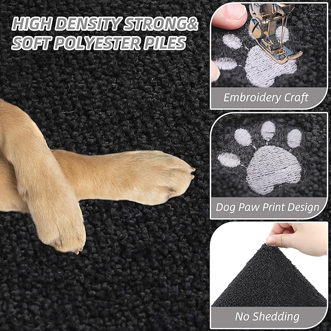 BEQHAUSE Dog Door Mat for Muddy Paws 24"x36" Dirt Trapper Absorbent Doormat Non Slip Entryway Rugs Washable Stain Resistant Welcome Floor Mat Soft Low-Profile for Front Back Door, Black
