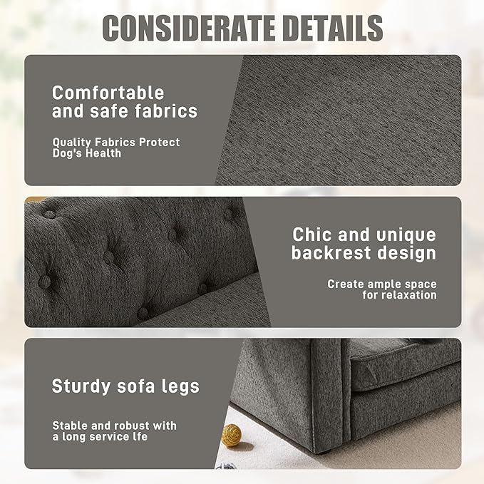 Dog Sofa Couch for Medium to Large Dogs, 55" Memory Foam Pet Sofa Couch with Washable Fabric, Durable Elevated Dog Bed with Legs, Removable Cushion for Medium and Large Dogs, Dark Grey