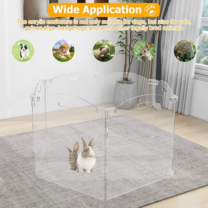 Acrylic Dog Playpen for House Foldable Dog Gate Indoor with Handles Free-Standing Pet Fence Clear Dog Pen for Outdoor Puppy Cat Rabbit Accessories (6 Panel)