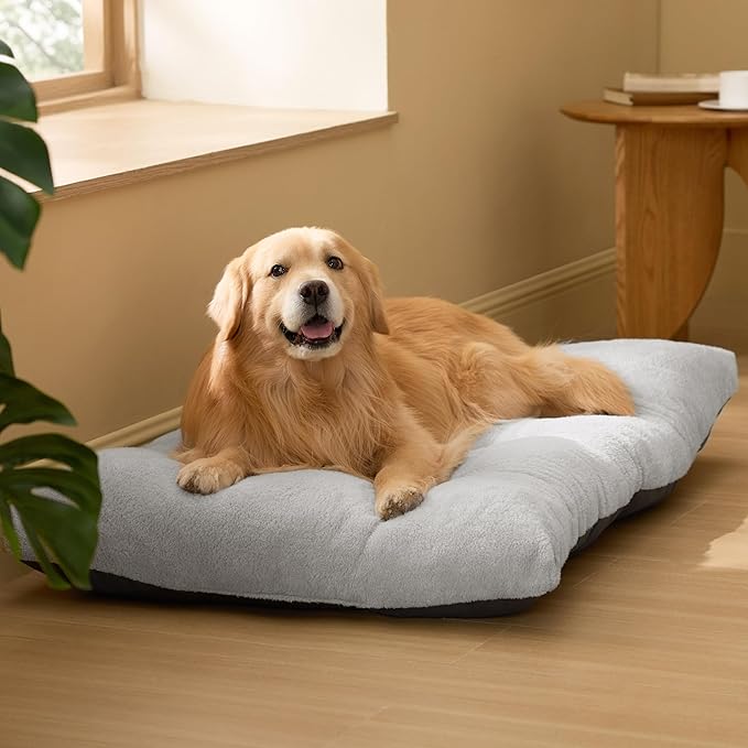 Bedsure Washable XXL Dog Bed for Crate, Giant Comfort Fluffy Plush Pet Pillow Bed Kennel Pad with Non-Slip Bottom, Machine Washable Pet Sleeping Mat for Jumbo, 47"x29", Gray
