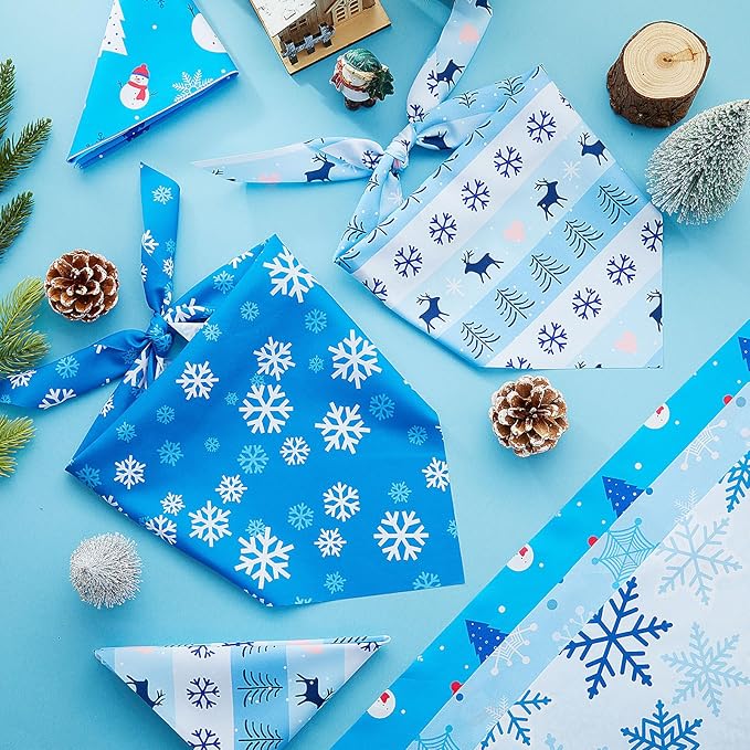 Abbylike 100 Pcs Winter Dog Bandanas Bulk Blue Snowflake Bandanas for Dogs Triangle Kerchief Bibs Scarf Set for Pet Winter Costume Photo Props Accessories Pet Shops, 25 Styles(31.5 x 21.7 x 21.7 Inch)