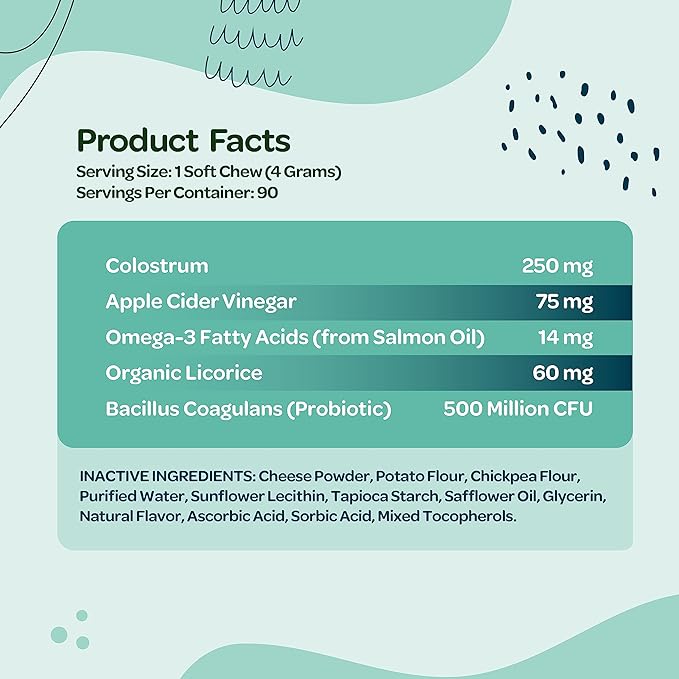 Immunity Boosting Dog Allergy Chews | Delicious and Soothing Hot Spot & Dog Itch Relief Chew for Seasonal Allergy Relief with Probiotics ACV Alaskan Salmon Oil & Colostrum for Dogs | 90 Chews