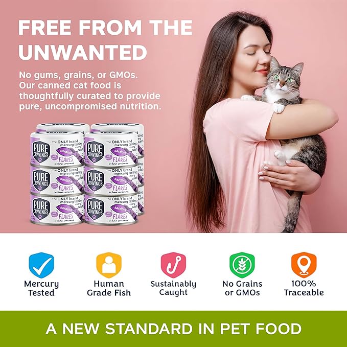 Sardine Flakes in Tuna Consommé, Canned Wet Cat Food Soup, 100% Mercury-Tested, Moist Can Fish, Grain-Free Protein, Non-GMO, 3oz, Pack of 12