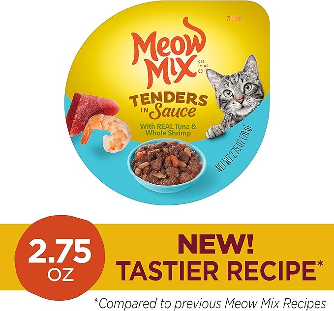 Meow Mix Tenders in Sauce Wet Cat Food, Tuna & Shrimp, 2.75 Ounce Cup (Pack of 12)